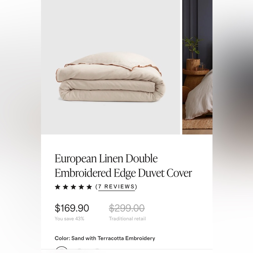 NWOT Quince King/Cal King European Linen Double Embroidered Edge Duvet Cover